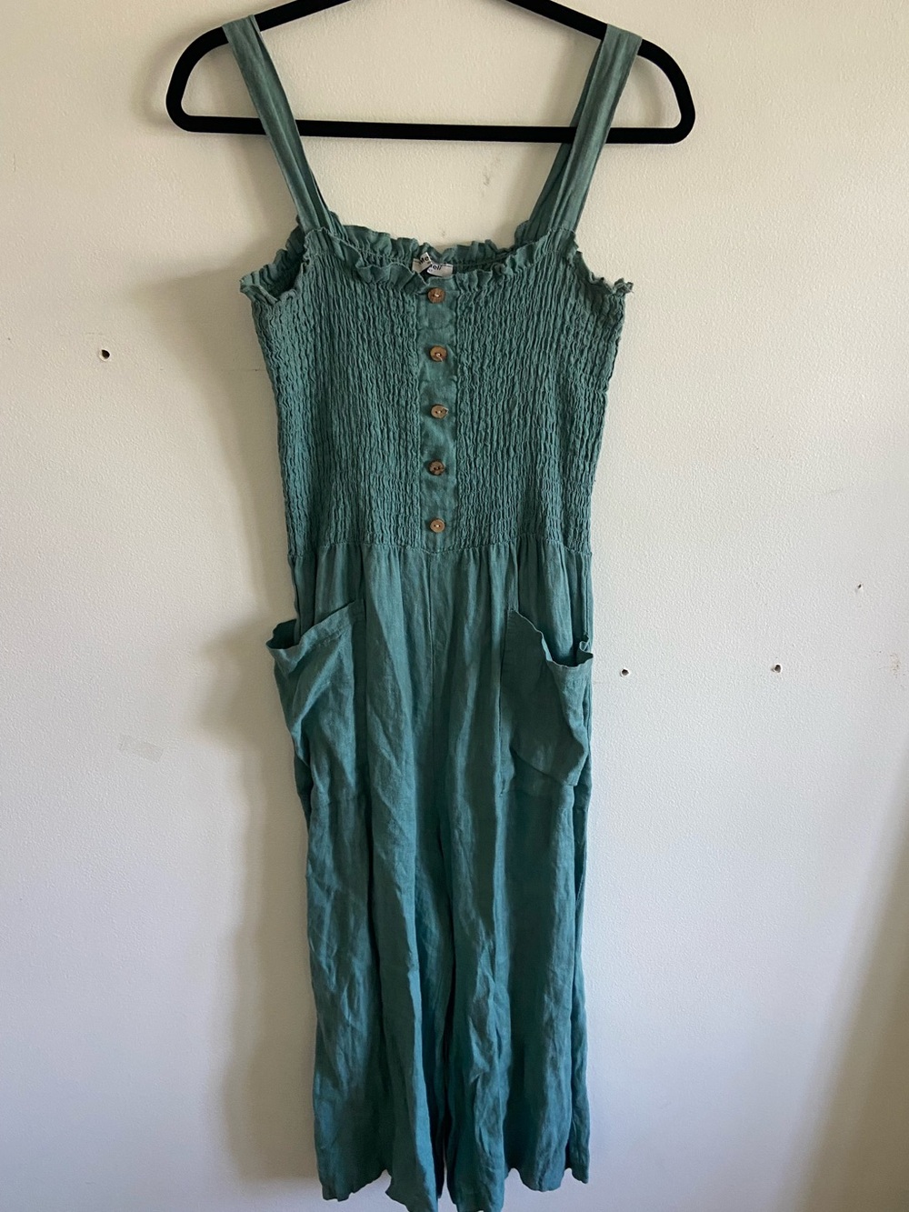 MEO MELI Linen Jumpsuit Flowy Wide-Leg Green Coastal Summer Made in Italy Small